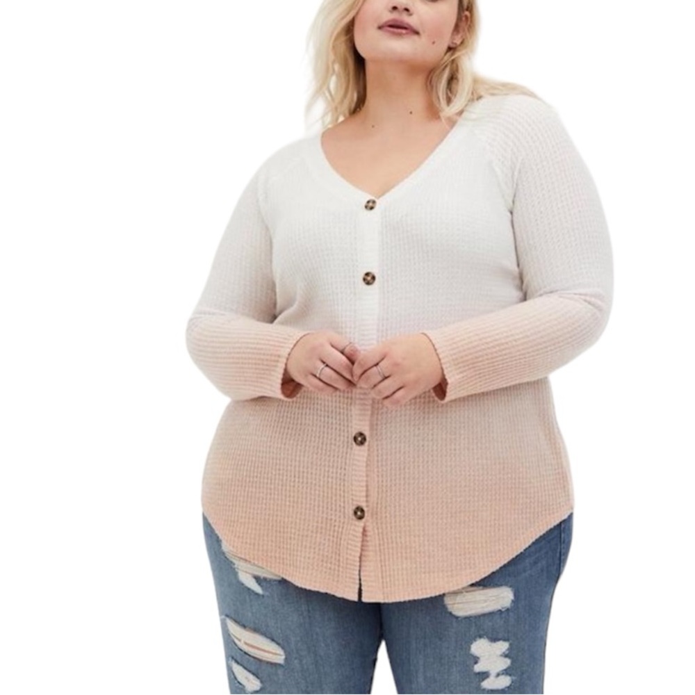 Torrid Waffle V-Neck Button-Front Long Sleeve Top oversize plus size 3XL